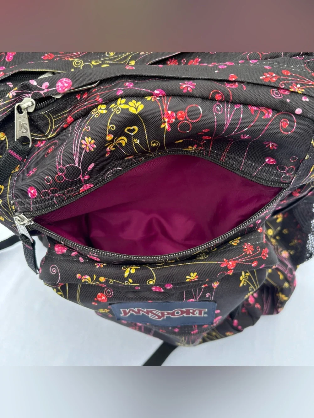 JanSport Big Student Backpack Black Y2K Colorful Floral Whimsical Indie School